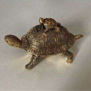 Jeweled Metal Turtle Hinged Dish